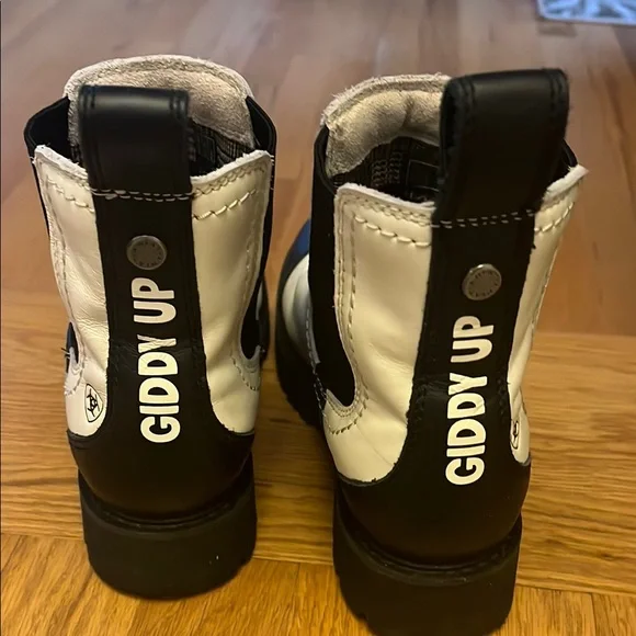 White and Black Ankle Boots with Leather Accents - Picture 5 of 5